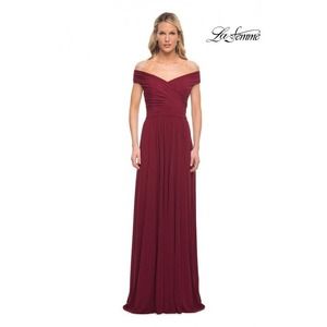 La Femme Off The Shoulder Ruched Jersey Column Gown Wine Red Size 12 NWOT